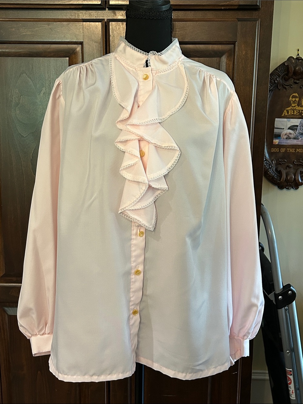 Lady Holiday Sz 18 Pink Jabot Ruffle Front Blouse
